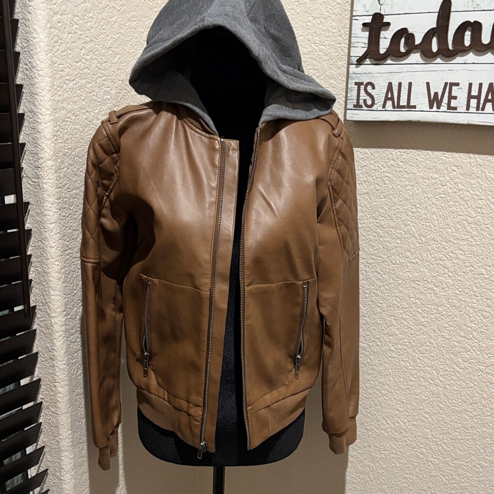 Epic Threads Brown Bomber Jacket with Gray Hood